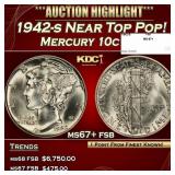 1942-s Mercury Dime Near Top Pop! 10c ms67+ fsb SE