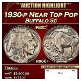 1930-p Buffalo Nickel Near Top Pop 5c ms66+ SEGS