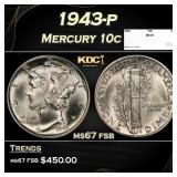 1943-p Mercury Dime 10c ms67 fsb SEGS
