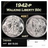 1942-p Walking Liberty Half Dollar 50c ms67 SEGS