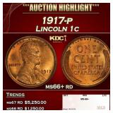 1917-p Lincoln Cent 1c ms66+ rd SEGS