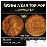 1936-s Lincoln Cent Near Top Pop 1c ms67 rd SEGS