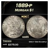 1889-p Morgan Dollar $1 Grades ms65