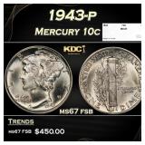 1943-p Mercury Dime 10c ms67 fsb SEGS