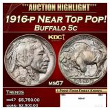 1916-p Buffalo Nickel Near Top Pop! 5c ms67 SEGS
