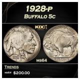 1928-p Buffalo Nickel 5c Grades ms64