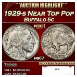1929-s Buffalo Nickel Near Top Pop 5c ms67 SEGS