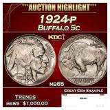 1924-p Buffalo Nickel 5c ms65 SEGS