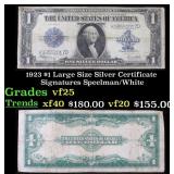 1923 $1 large size Silver Certificate Grades vf+ S
