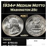 1934-p Washington Quarter Medium Motto 25c ms66+ S