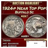 1924-p Buffalo Nickel Near Top Pop! 5c ms66+ SEGS