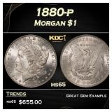 1880-p Morgan Dollar $1 Grades ms65