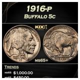 1916-p Buffalo Nickel 5c Grades ms65+