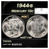 1944-s Mercury Dime 10c ms67 fsb SEGS