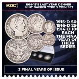 1914-1916 Last Year Denver Mint Barber Type 3 Coin
