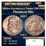 1953-p Franklin Half Dollar Colorfully Toned TOP P