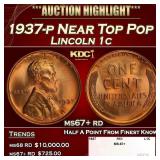 1937-p Lincoln Cent Near Top Pop 1c ms67+ rd SEGS