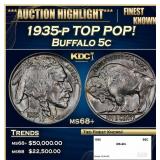 1935-p Buffalo Nickel TOP POP! 5c ms68+ SEGS