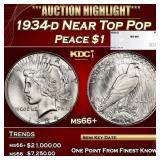 1934-d Peace Dollar Near Top Pop $1 ms66+ SEGS