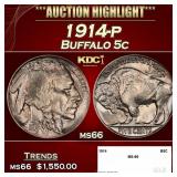 1914-p Buffalo Nickel 5c ms66 SEGS