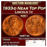1933-d Lincoln Cent Near Top Pop 1c ms67 rd SEGS