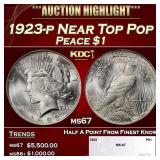 1923-p Peace Dollar Near Top Pop $1 ms67 SEGS