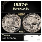 1937-p Buffalo Nickel 5c ms67 SEGS