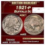 1921-p Buffalo Nickel 5c ms65 SEGS