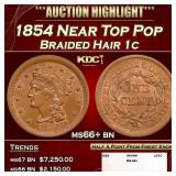 1854 Braided Hair Large Cent Near Top Pop 1c ms66+