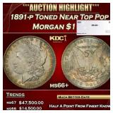 1891-p Morgan Dollar Toned Near Top Pop $1 ms66+ S