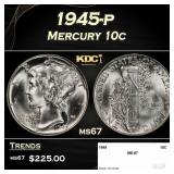 1945-p Mercury Dime 10c ms67 SEGS
