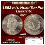 1883 n/c Liberty Nickel Near Top Pop 5c ms67 SEGS