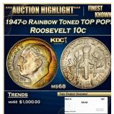 1947-d Roosevelt Dime Rainbow Toned TOP POP! 10c m