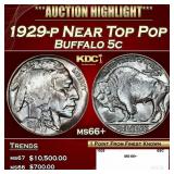 1929-p Buffalo Nickel Near Top Pop 5c ms66+ SEGS