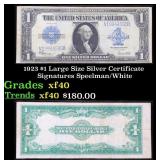 1923 $1 large size Silver Certificate Grades xf Si