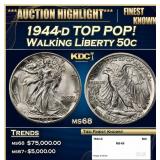 1944-d Walking Liberty Half Dollar TOP POP! 50c ms