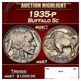 1935-p Buffalo Nickel 5c ms67 SEGS