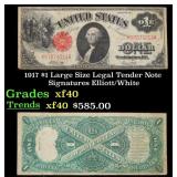 1917 $1 Large Size Legal Tender Note Grades xf Sig