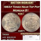 1883-p Morgan Dollar Toned Near Top Pop $1 ms67+ S