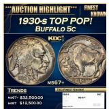 1930-s Buffalo Nickel TOP POP! 5c ms67+ SEGS