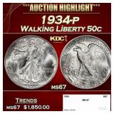 1934-p Walking Liberty Half Dollar 50c ms67 SEGS