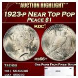 1923-p Peace Dollar Near Top Pop $1 ms66+ SEGS