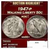 1947-p Walking Liberty Half Dollar 50c ms66+ SEGS