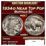 1934-d Buffalo Nickel Near Top Pop 5c ms66+ SEGS