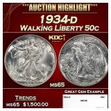 1934-d Walking Liberty Half Dollar 50c ms65 SEGS