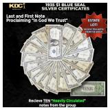 10x 1935 $1 Blue Seal Silver Certificates Heavily