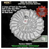 20x 1963 $5 Red Seal United States Note Grades AU/