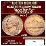 1942-d Jefferson Nickel Rainbow Toned Near Top Pop