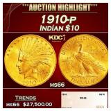 1910-p Gold Indian Eagle $10 ms66 SEGS