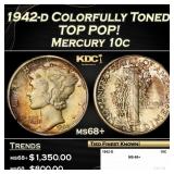1942-d Mercury Dime Colorfully Toned TOP POP! 10c